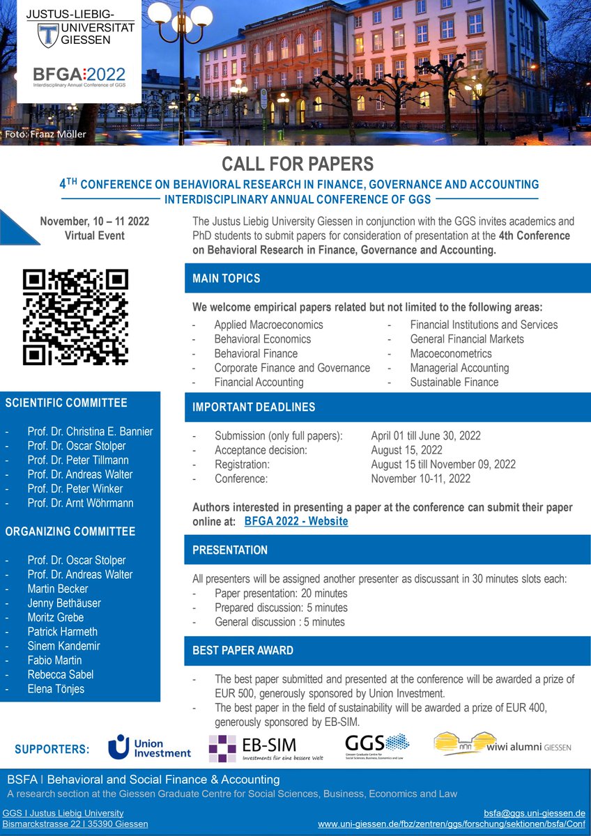 🚨Call for papers alert🚨
You can submit your paper to the 4th Conference on Behavioral Research in Finance, Governance and Accounting until June 30, 2022.
👇