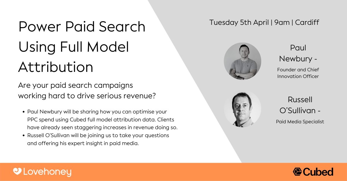 Cubed - Next-gen MTA driving marketing ROI (@withcubed) on Twitter photo Today is your last chance to sign-up for our event tomorrow morning, Powering Paid Search.
For your last opportunity to sign up head to - bit.ly/3MzxeTn or contact andrew.skinner@cubed.email.
This one is not to be missed!
#Attribution #MarketingROI Today is your last chance to sign-up for our event tomorrow morning, Powering Paid Search.
For your last opportunity to sign up head to - bit.ly/3MzxeTn or contact andrew.skinner@cubed.email.
This one is not to be missed!
#Attribution #MarketingROI