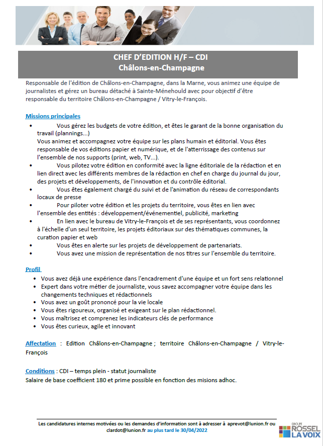 📢📢📢 L' @UnionArdennais recrute un responsable pour son édition de Châlons-en-Champagne dans la #Marne. Vous êtes passionné par l'actu locale, vous aimez encadrer une équipe et piloter des projets... postuler@lunion.fr  #presse #pqr #manager #job #journalisme #emploi #hiring