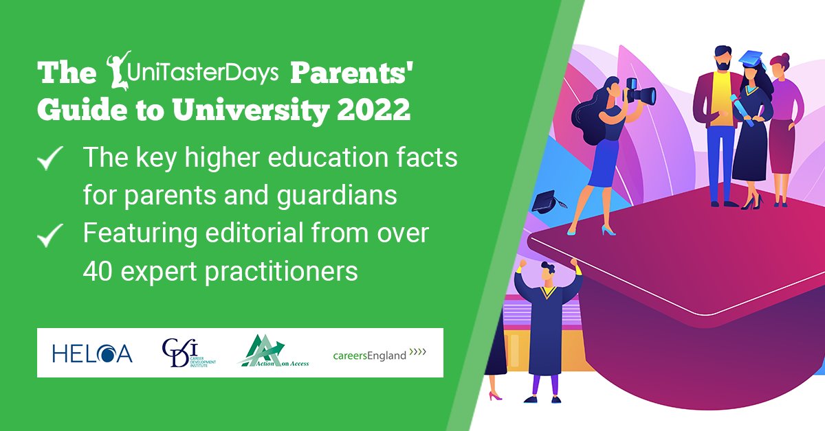 Released today - the <a href="/UniTasterDays/">UniTasterDays</a> Parents' Guide to #University brochure. Featuring editorial from 40+ uni colleagues and produced in collaboration with <a href="/HELOA_UK/">HELOA</a>. Essential resource for parents, guardians, #schools and #universities. Download free at: unitasterdays.com/parents/