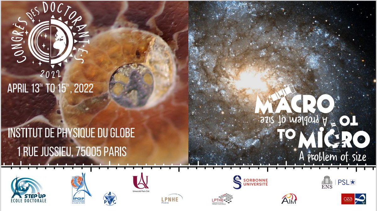 C'est pour bientôt ! Le 1er Congrès des Doctorants de l'école STEP'UP à l'Institut de Physique du Globe de Paris depuis le début de la pandémie ! Du 13 au 15 avril, n'hésitez pas à nous rendre visite ou à suivre le compte <a href="/2022Cdd/">CDD_2022</a> 
Le thème ? Micro to macro, a problem of scale !