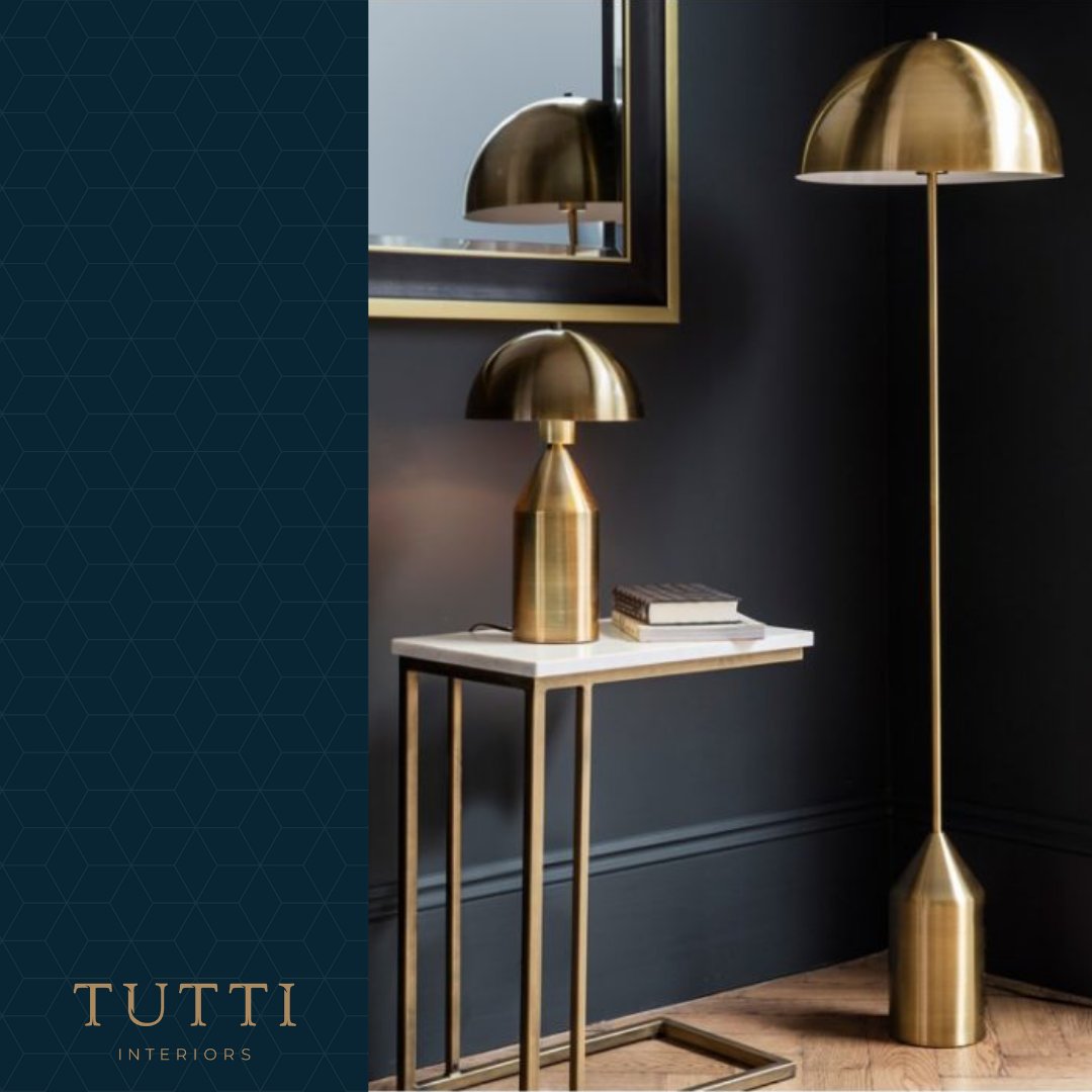 This statement lighting, from @tuttihomeltd, really pops off the darker wall backdrop. The 'Albie Table Lamp' &amp; the 'Albie Floor Lamp' has a brushed gold finish with super sassy curves.

tutti-home.com

#TagYourTutti #tuttihome #tuttiinteriors #tuttiloves  #tuttidesigns