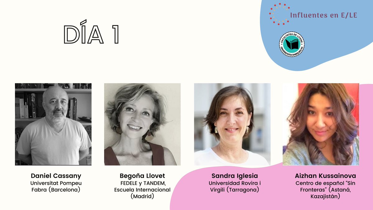 InfluentesenELE's tweet photo. #influentesenele
Arrancamos la semana con Daniel Cassany, Begoña Llovet, Sandra Iglesia y Aizhan Kussainova. @dancassany @federacionele @sandrele74
¡Qué emoción!😍🥳👩🏫🧑🏫
https://t.co/NPu90mEsg1 https://t.co/QYsaNmhKIS