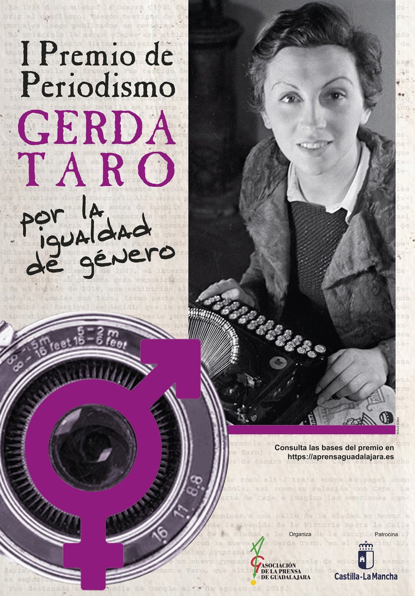 APGuadalajara's tweet photo. I Premio de Periodismo Gerda Taro, por la igualdad de género. El plazo de admisión de trabajos finaliza el 30 de abril. https://t.co/e7q7etNgbY