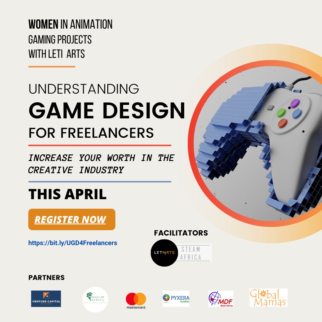 Are you a freelancer looking to increase your worth in the creative industry? 
Register now: bit.ly/UGD4Freelancers 
@scaleup_africa <a href="/amdecoafrica/">Amma Gyampo</a> <a href="/2020Scaleup/">ScaleUp Africa 2020</a>
#ScaleUpAfrica #LetiArts #LetiGames #SteamAfrica #Freelancers #Womenintech #GameDesign #DesigningGames