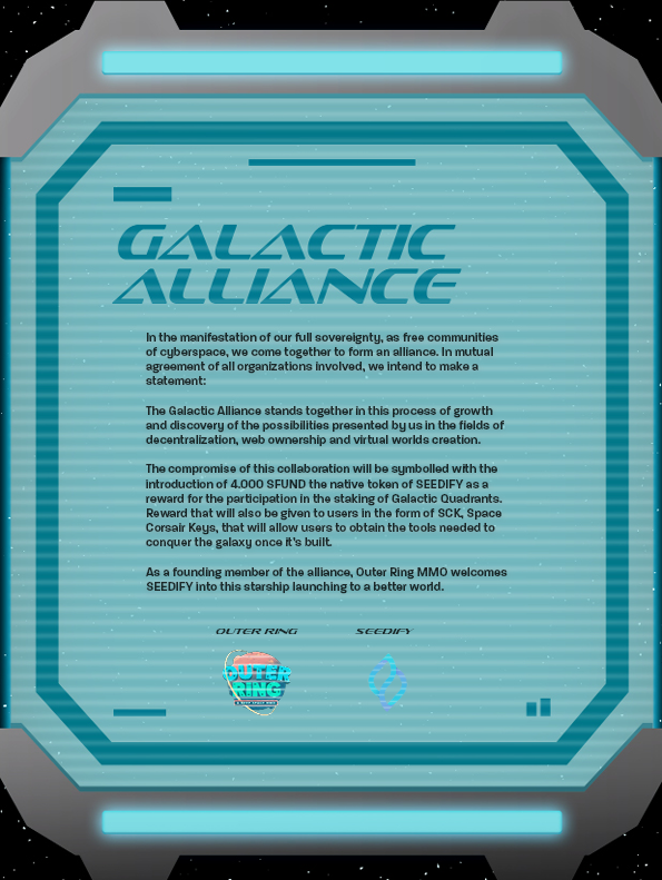 OuterRingMMO's tweet image. @SeedifyFund explorers are coming into the metaverse 🪐

Our Launchpad Partner is joining the Galactic Alliance 🚀

Start staking GQ to get SFUND and SCK ❗