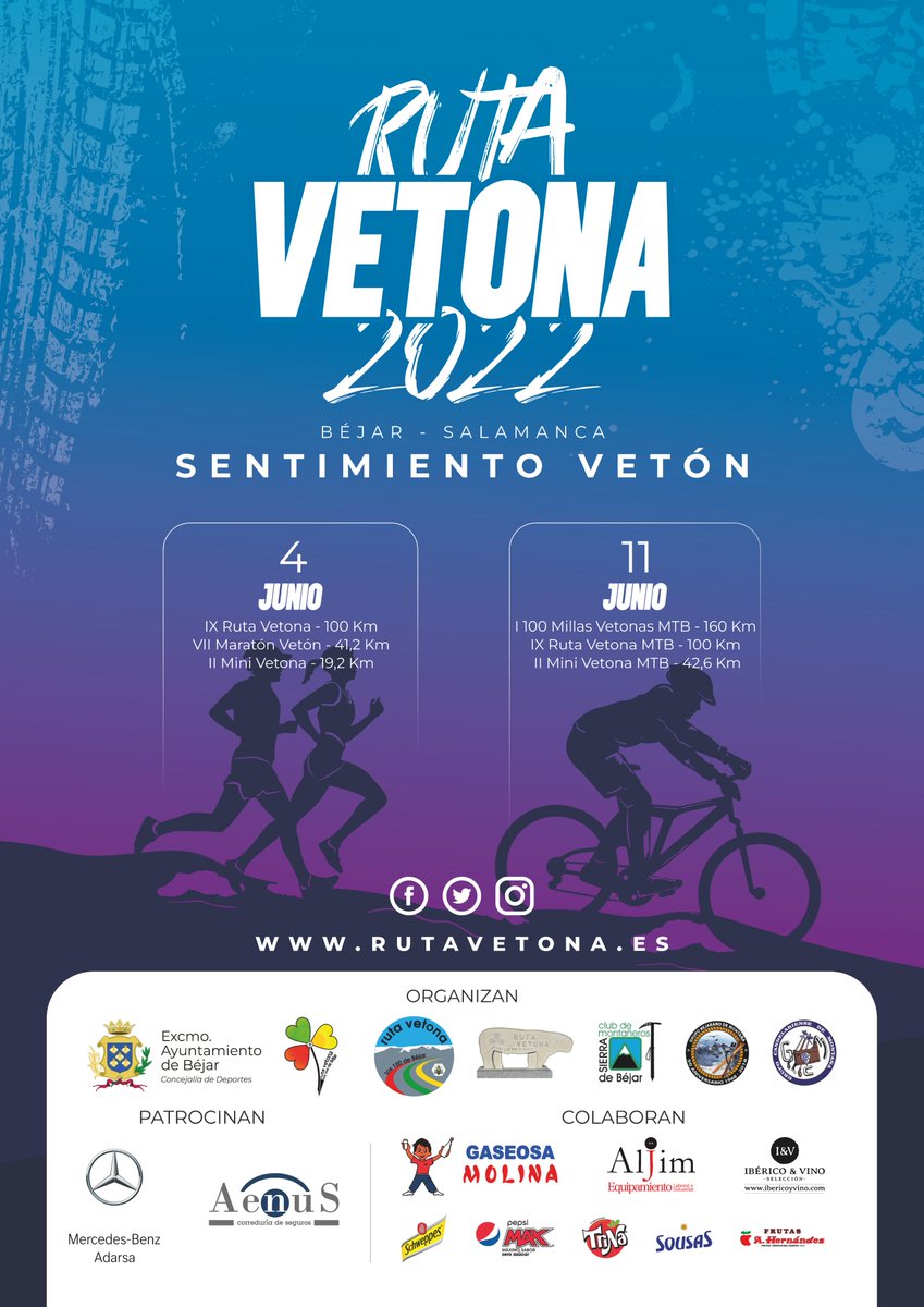 Aenus, apostando siempre por el deporte, patrocina la RUTA VETONA 2022 (Béjar-Salamanca). Sábado 4 de junio y Sábado 11 de junio. <a href="/Rutavetona/">Los 100 de Béjar</a> #RutaVetona #Bejar #Salamanca #trailrunning #mountainbike
