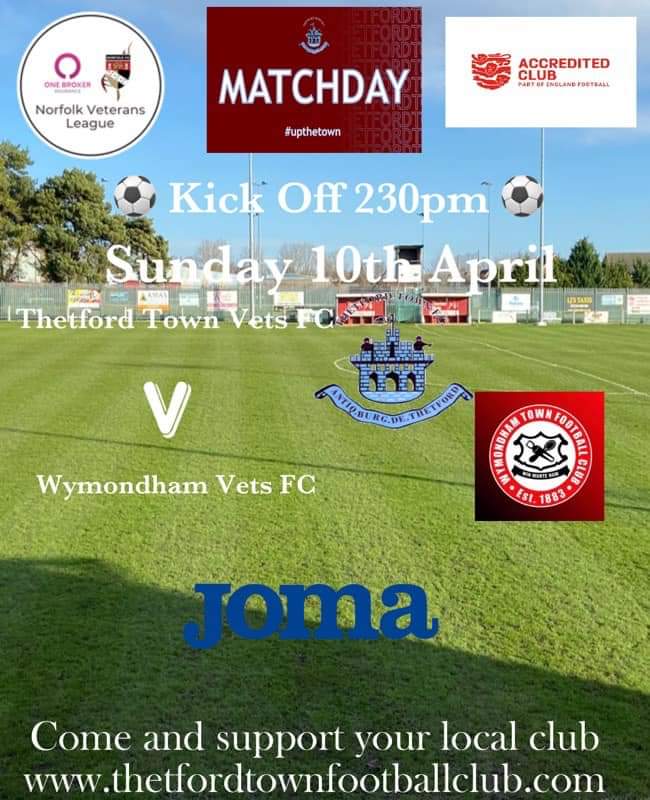ThetfordTownFC's tweet photo. On Sunday our @TTFC_Vets  team will be at home but this game will be played on the pitch behind our main pitch . Let’s see after the Vets massive win to get in to the Cup Final 🏆 they can produce another great win in the league . 👍⚽️👀 https://t.co/XtSUPLalam