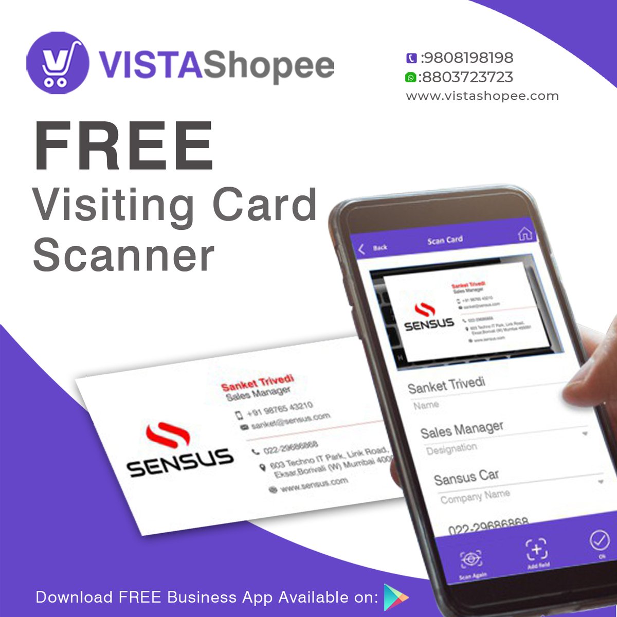 ShopeeVista's tweet image. Easily scan and save physical visiting cards to your phone contact along with card photo with FREE Visiting Card Scanner available only on our FREE VistaShopee App.
Download Now at
play.google.com/store/apps/det…... 
#visitingcardscanner #businessapp #ecommerceapp #freeapp #businesscards