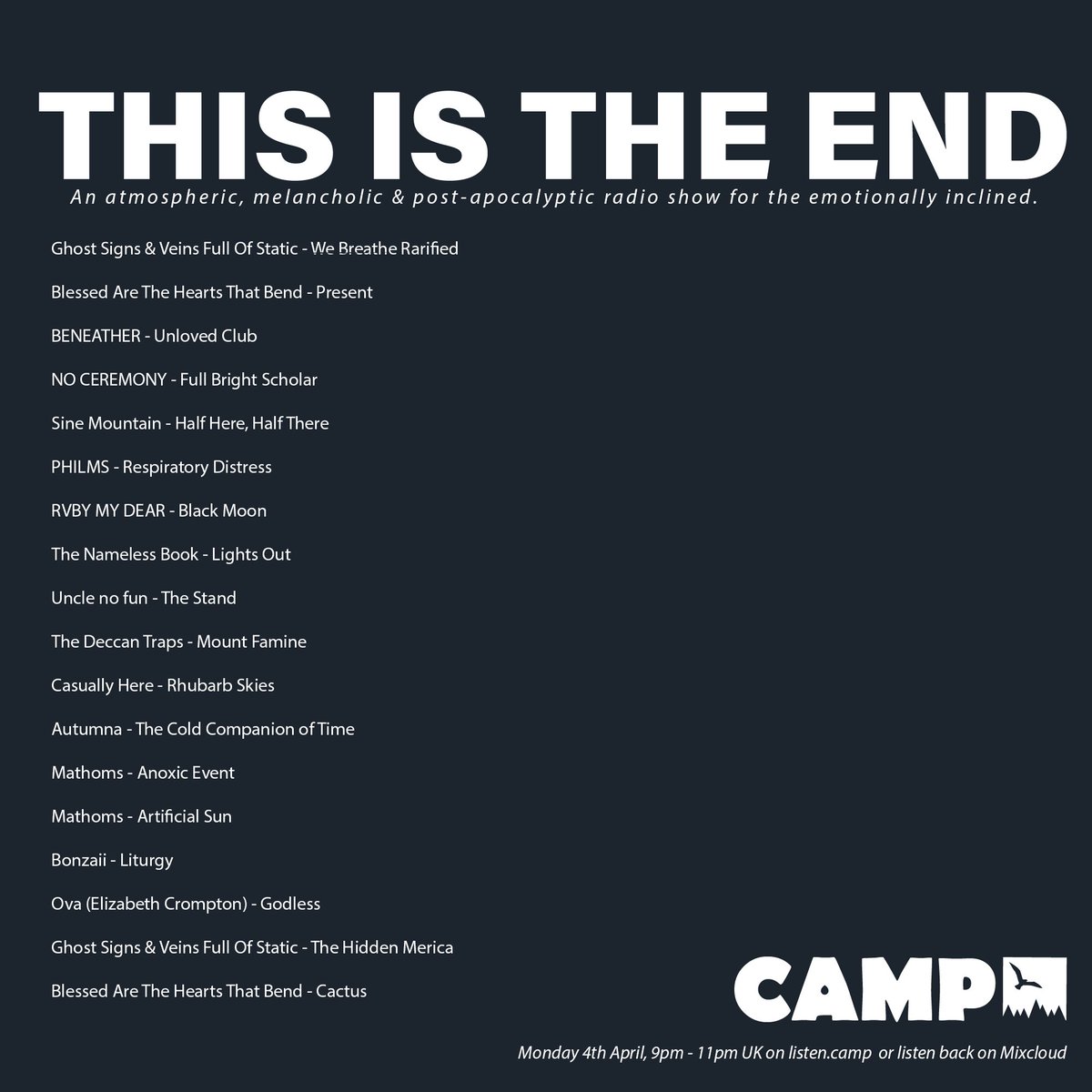_unclenofun's tweet photo. Tonight from 9pm (UK) @E_Crompton_  show on @listen_camp  'This Is The End' has first play on a new track of mine! alongside greats @avtvmna @V_F_O_S @xxiainxx @bonzaiiboeller looks like it's gonna be a belter of a show...really looking forward to tuning in! https://t.co/sVFn1GrMhf