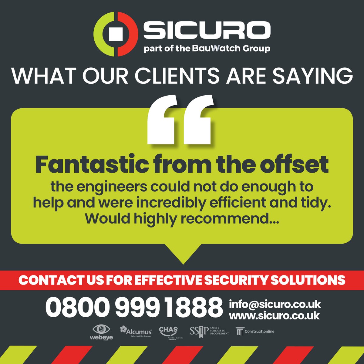 At Sicuro, we pride ourselves on our service which is why we are market leaders in what we do!
Contact us on 0800 999 1888 to see for yourselves why are customer are so happy. 
#greatservice #cctv #temporarysecurity #cctvtowers #sitesecurity #vacantpropertysecurity