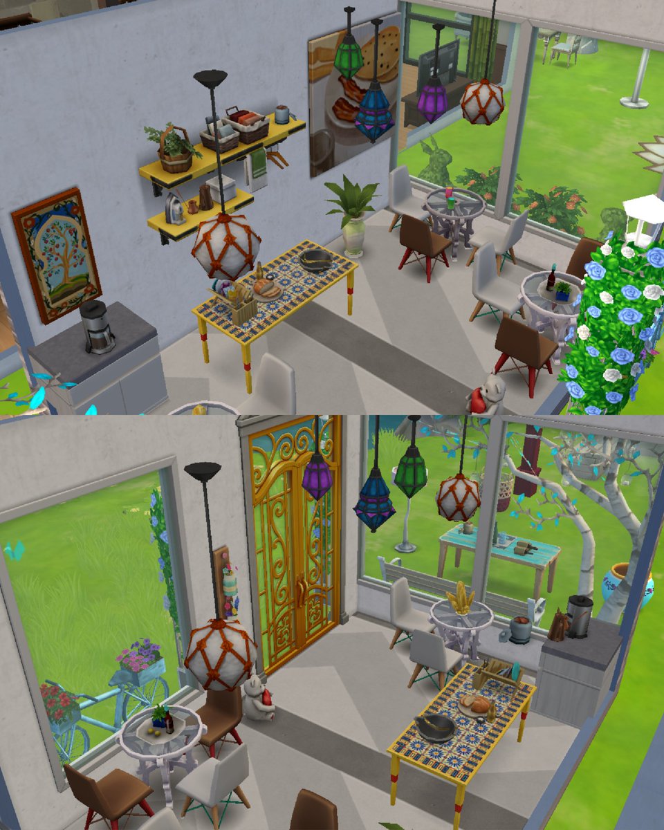 vevpeach's tweet photo. I'm late but this is my room for #TSMCarpetChallenge 🥰 it's a small and cozy boutique coffee shop☕✨💖 I decorated a bit of outer too🤭 #TheSimsMobile https://t.co/7WTPDQONbP