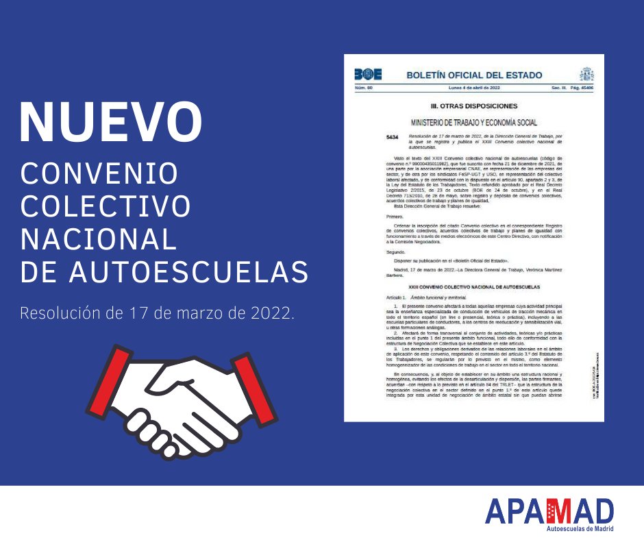 LApamad's tweet photo. Publicado nuevo #Convenio colectivo nacional de autoescuelas. https://t.co/KXuZ4CGFBc