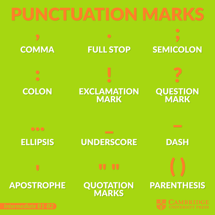 CambridgeEngSP's tweet photo. Seguro utilizas los signos de puntuación a diario, pero ¿sabes sus nombres en inglés? Es importante que recuerdes que los signos de apertura de exclamación (¡) e interrogación (¿) no se usan.
#cambridge #vocabulary #aprenderinglés #punctuation #punctuation_marks #punctuations https://t.co/02teZT24Tx
