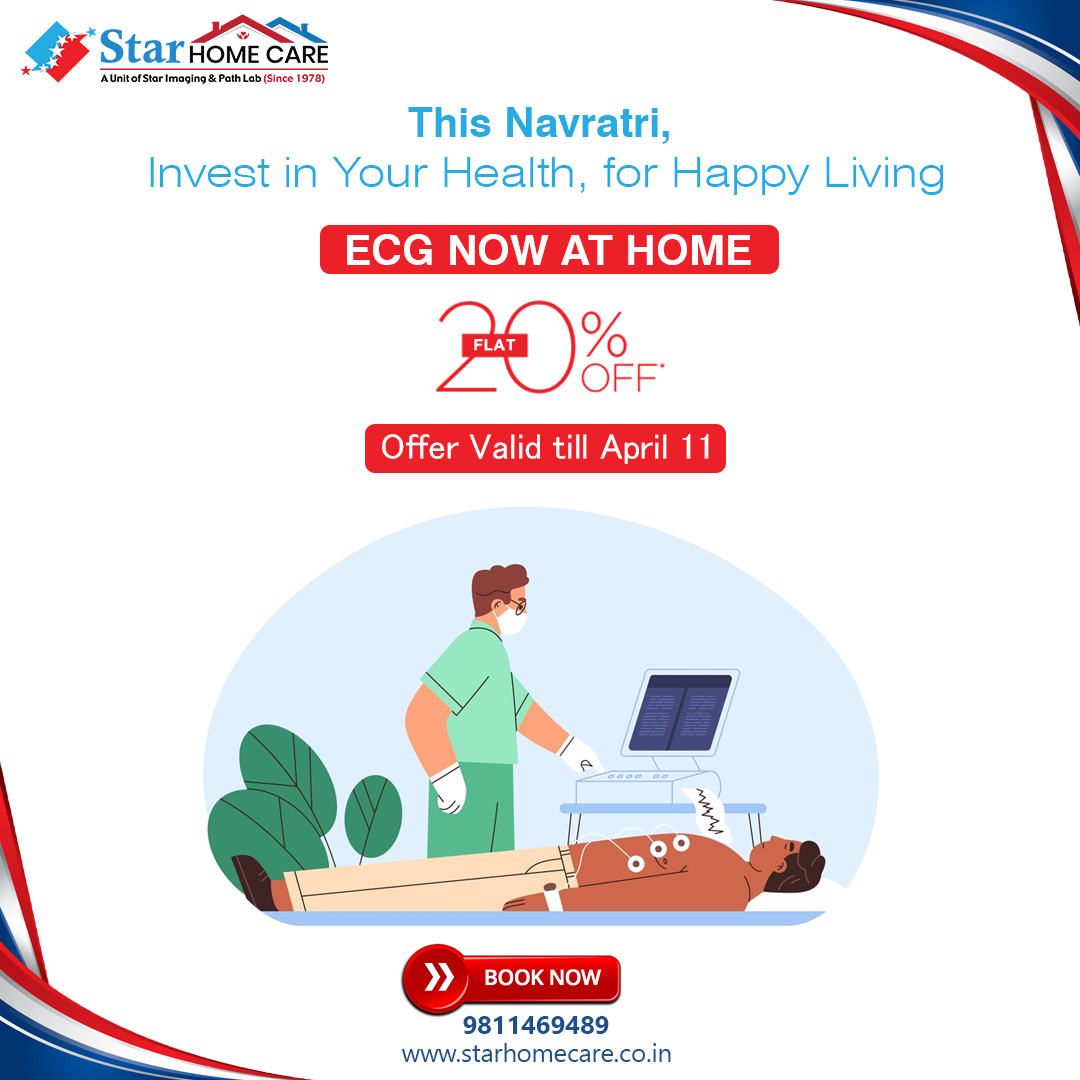 star_home_care's tweet photo. ‘We Care for You’ This Navratri, our Patients Need Special Care & Attention. Celebrate the festival with Star Home Care & avail exclusive 20% off on highly advanced & portable ECG at Home services. Call us +91-9811469489 or visit: https://t.co/0Aww8ZGgk0
#starhomecare #ecgathome https://t.co/BGzTdSBkjn