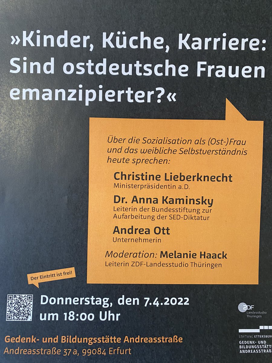 melanie_haack's tweet photo. Was heißt #emanzipation und was bedeutet sie #ostdeutschen Frauen? Eine Podiumsdiskussion am 7.4. ab 18 Uhr in der Gedenk- und Bildungsstätte Andreasstraße in #Erfurt https://t.co/U5WP6gboXc