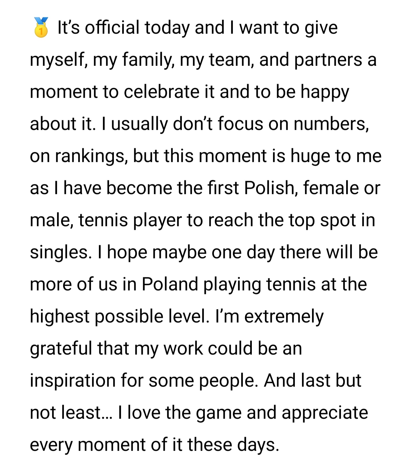 Iga Świątek on Twitter "🥇 It’s official today and I want to give