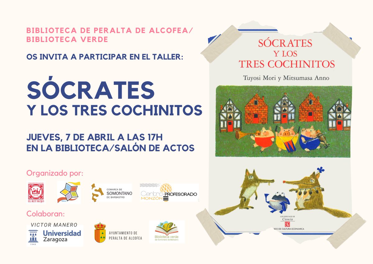 GrupoEcolij's tweet photo. El 7 de abril, a las 17h, en la #bibliotecaperatadealcofea tendrá lugar el "Taller Sócrates y los tres cochinitos" 

#grupoecolij #comarcadesomontanodebarbastro #centrodeprofesoradodemonzon #victormanero #ayuntamientoperaltadealcofea #bibliotecaverdedelsomontano https://t.co/NYQQlZUWmr