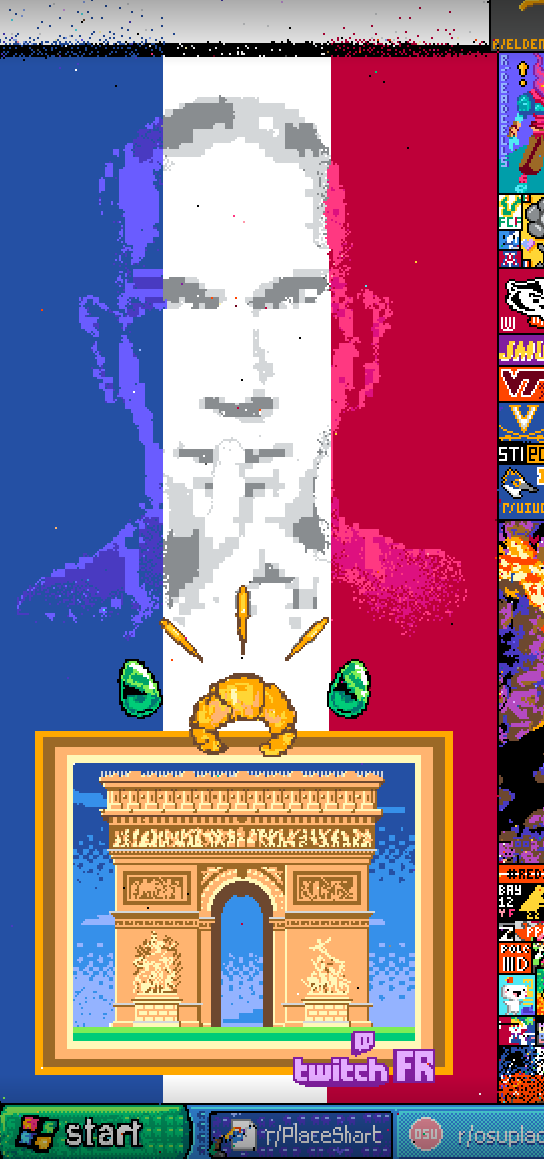 Footballogue's tweet photo. Ce #RedditPlace prend des proportions... 😂

L'Arc de Triomphe, un croissant, le drapeau français et maintenant Zinedine Zidane ! 🇫🇷

Général Kameto 💪

Participer : https://t.co/gDWyFJIF0U https://t.co/pNZ07jfgKl