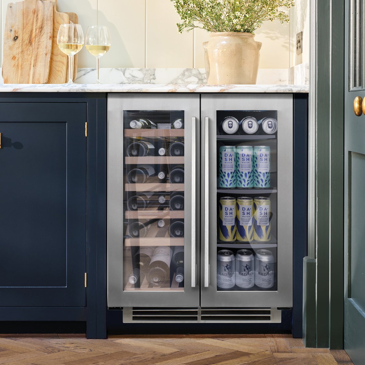 Our wine cabinets can easily be converted into a can chiller using optional glass shelving: buff.ly/35BsWdu

However, if champagne is your drink of choice, the slated beech shelves allow you to store larger bottles so you're prepared for all occasions! #CapleQuality