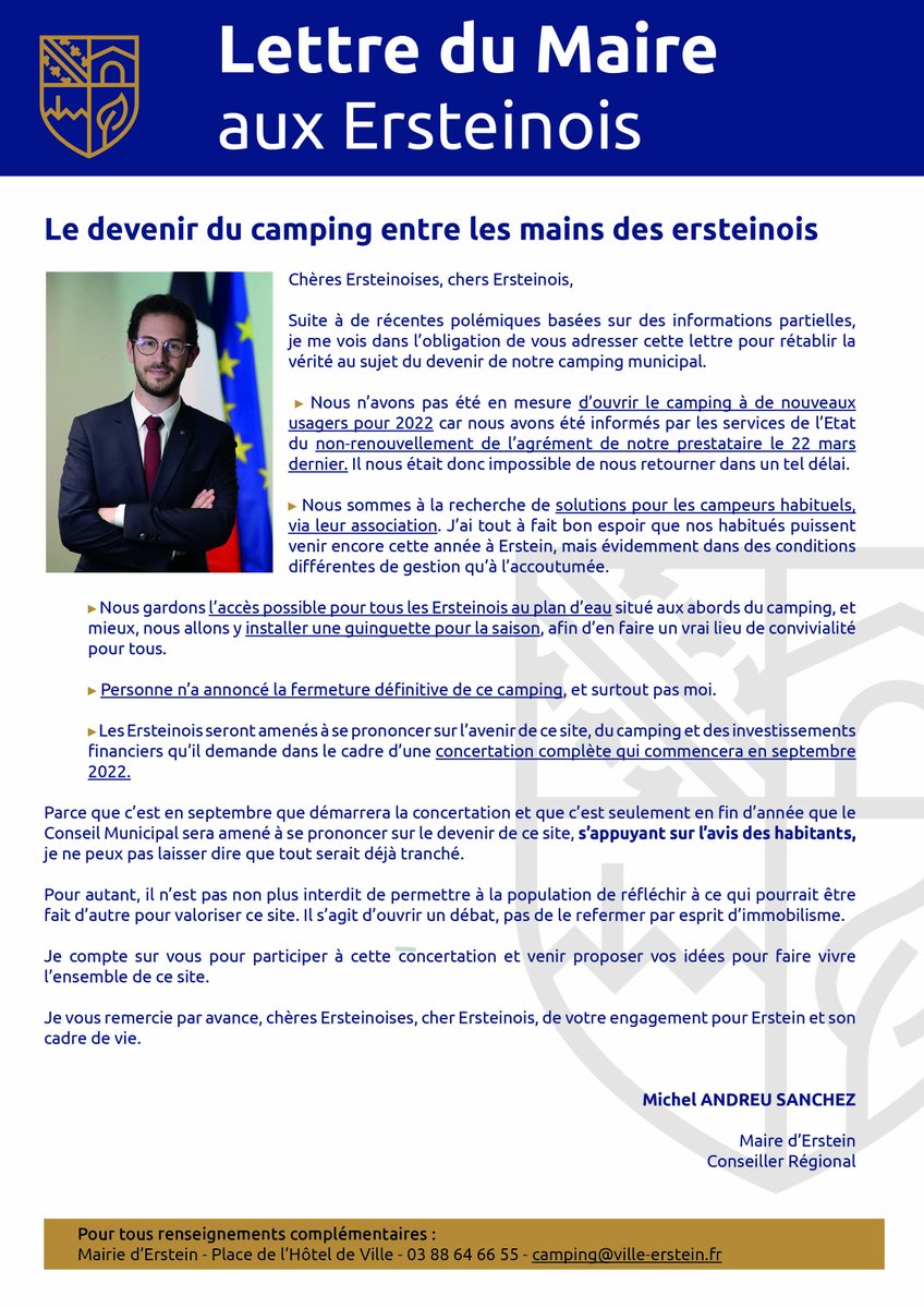 Lettre aux ersteinois concernant le devenir du Camping Municipal d'Erstein #VilleErstein