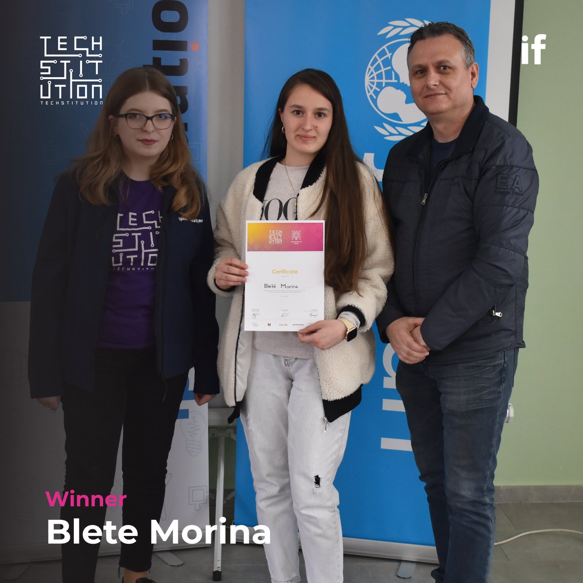 thefoundation_h's tweet photo. We wrapped up our #Techstitution workshop in Gjilan by announcing the winners 🏆, who will design a digital database of artists in this municipality. #Techstitution is a program that offers software engineering skills by developing technologies to digitize ins. platforms in🇽🇰! 🎉 https://t.co/e8R7pziyQr