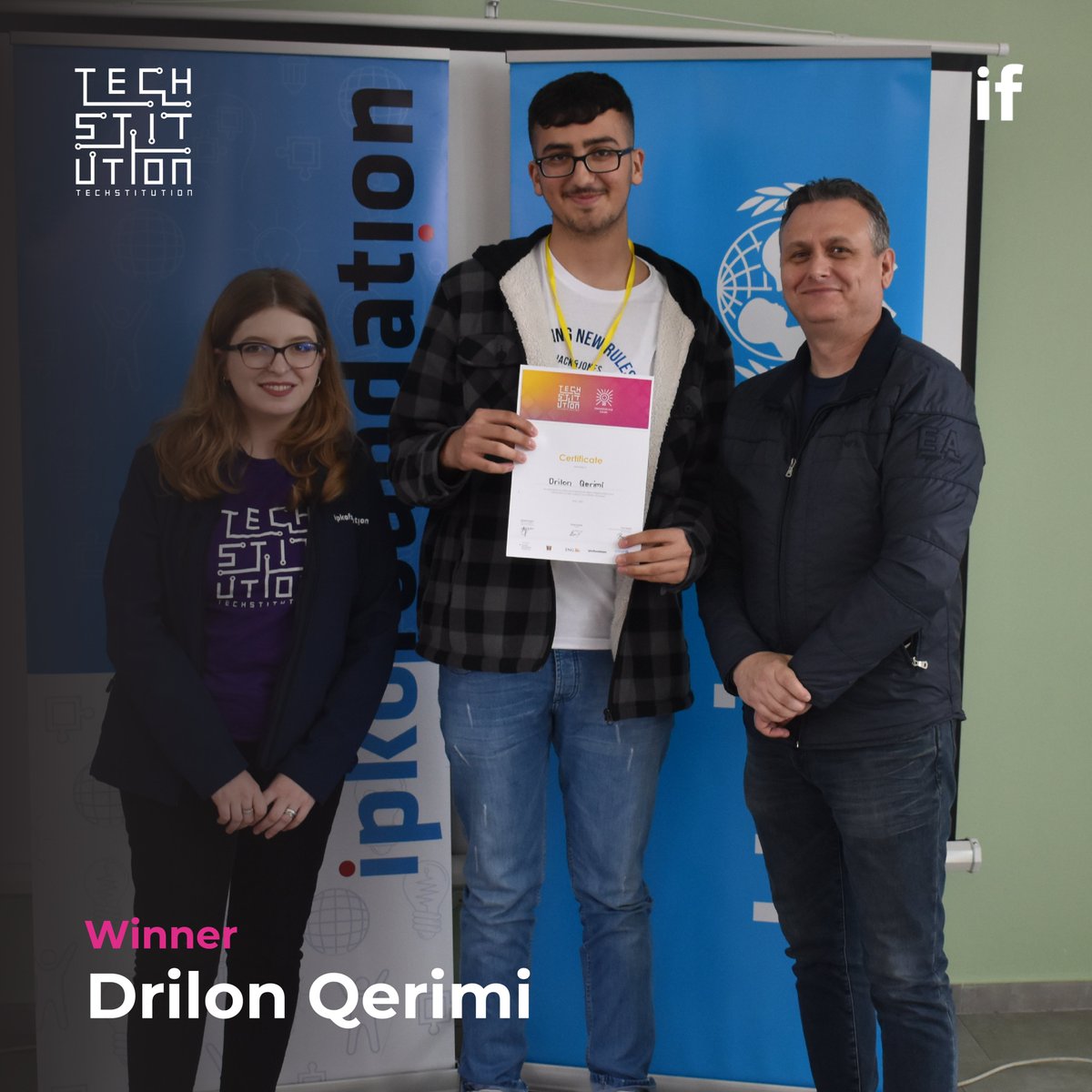 thefoundation_h's tweet photo. We wrapped up our #Techstitution workshop in Gjilan by announcing the winners 🏆, who will design a digital database of artists in this municipality. #Techstitution is a program that offers software engineering skills by developing technologies to digitize ins. platforms in🇽🇰! 🎉 https://t.co/e8R7pziyQr