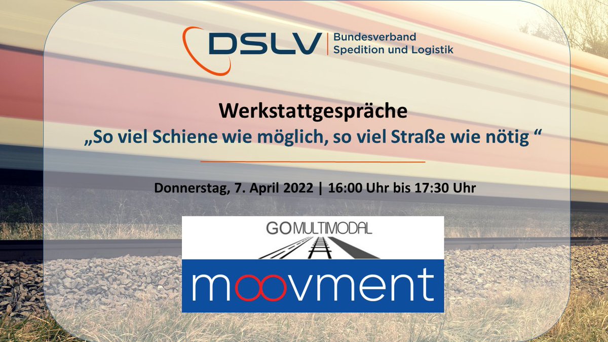 „So viel Schiene wie möglich, so viel Straße wie nötig“ // online - #Werkstattgespräch des DSLV. GOMULTIMODAL und moovment stellen im Dialog vor, wie sie den #KV sowie die #Schiene konkurrenzfähig machen wollen. Anmeldung bis zum 5. April 2022 an events@dslv.spediteure.de.