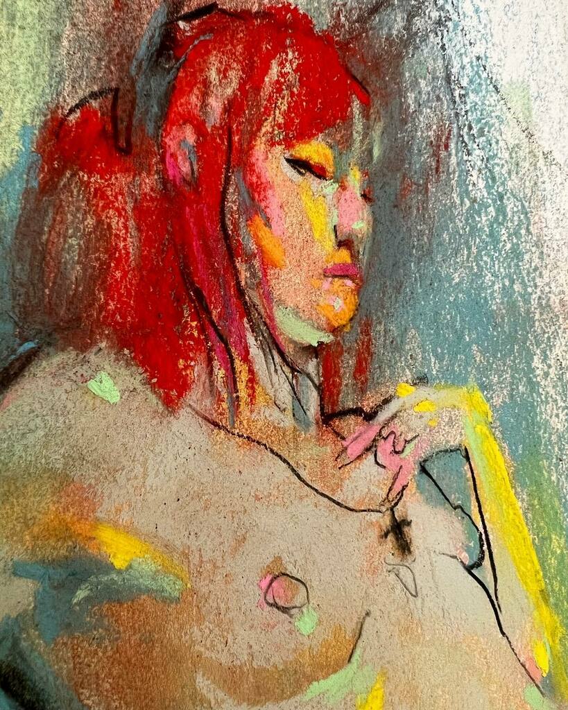 Janet, artist and art model, escaped America to dwell in the land of the free. She likes to get inside the heads the master artists she studies. Check out her work <a href="/janetlandia/">Janet Spencer </a>

Title: Janet. Reclined. ⁠
.⁠
Media: Charcoal &amp; soft pastel⁠
Surface: Hah… instagr.am/p/Cb7ON2HqamC/