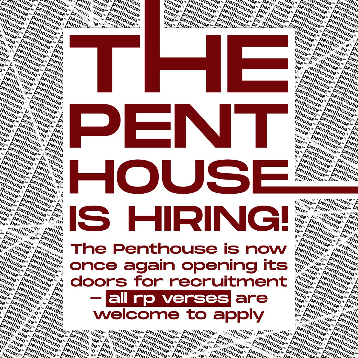📢 Pay special attention, people of #hqrp, #krp, and #anirp! 📢

Interested to be a part of our family? The Penthouse is hiring once again! Check the thread and find the position that suits you, and don't forget fill out the form. Let’s party non-stop.