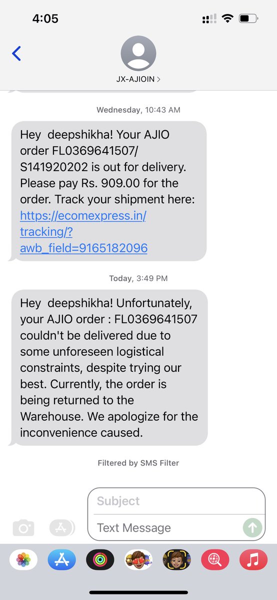 Worst experience with AJIO!!! I ordered something on 19th march22 and their delivery person created havoc!! Today I get a message saying “sorry for inconvenience “ god knows what they will do with my wallet money #ajio