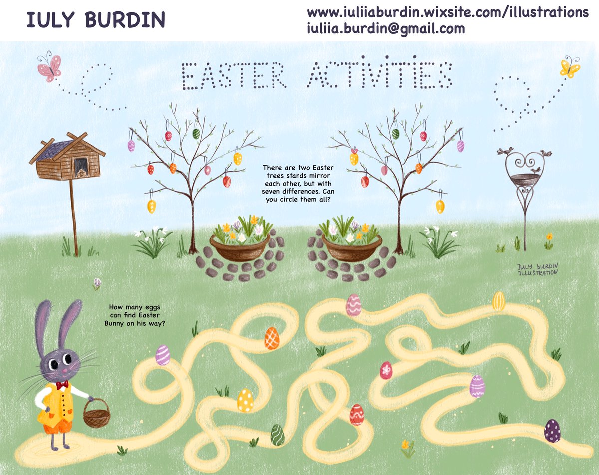 IulyBurdin's tweet photo. In two weeks will be Easter. I prepare Activity Sheets for kids.
Open to commission!

💻: https://t.co/dTFwwVakUp
📧: iuliia.burdin@gmail.com

#bcbf22 #picturebook #kidsbook #kidslit #kidslitart #activitiesforkids   #childrenillustration  #illustration #lookingforjob https://t.co/vbuGoiAZtA