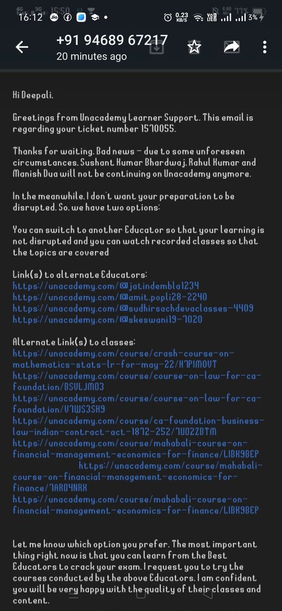 Gupta_y11's tweet photo. Unacceptable decision taken by unacademy - terminating the teachers during mid of session where syllabus are needed to be completed and now suggesting to change the educator. What about our time,efforts of past couple of months.
@TeamUnacademy
@dpradhanbjp https://t.co/jYBRMCKqP0