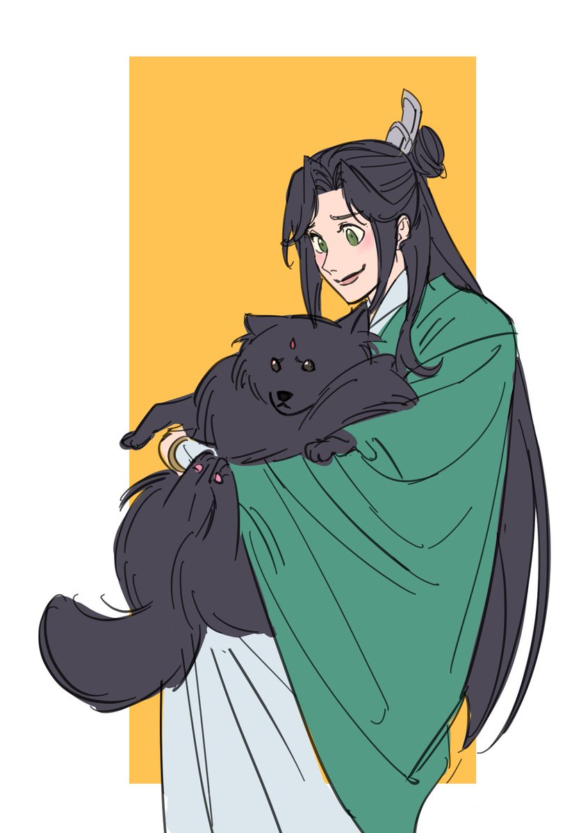 black hair long hair holding animal green eyes animal holding dog  illustration images