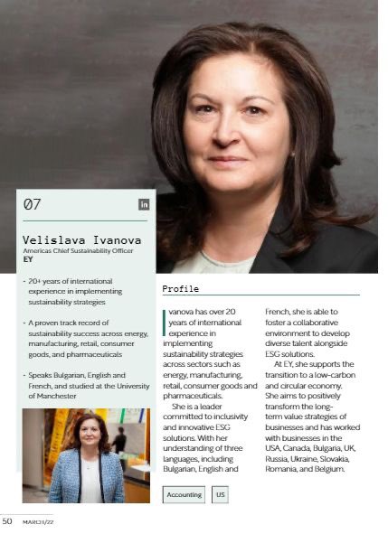 tdiverse's tweet photo. So proud of Velislava Ivanova for being named in Sustainability Magazine's Top 100 Women. I'm also honored to work with Veli, EY's Americas Chief Sustainability Leader, learning from her and our amazing team.

#sustainability 
#ESG
#buildingabetterworkingworld https://t.co/hxY62oXbUB