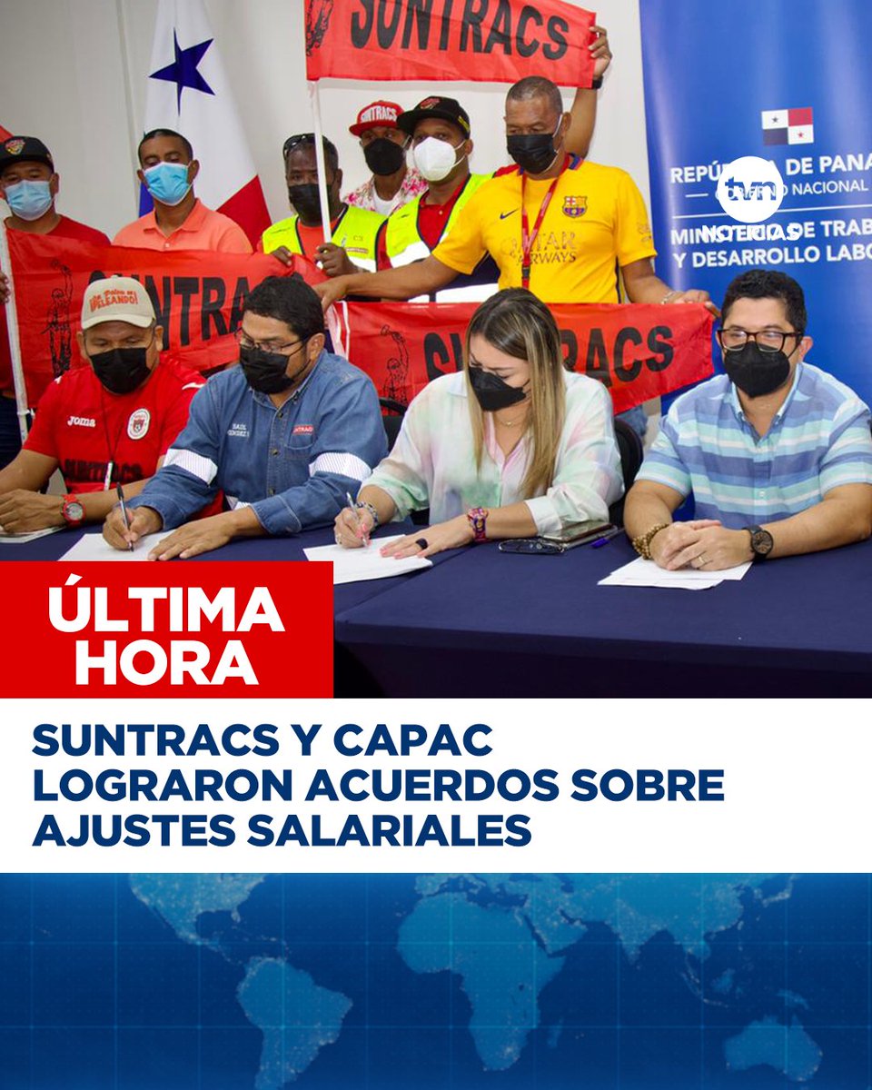 tvnnoticias's tweet photo. Tras intensas rondas de negociaciones que se extendieron hasta las primeras horas de la mañana de este lunes 4 de abril, el SUNTRACS y CAPAC firmaron un acuerdo sobre ajustes salariales. https://t.co/Ipv1eDU1so