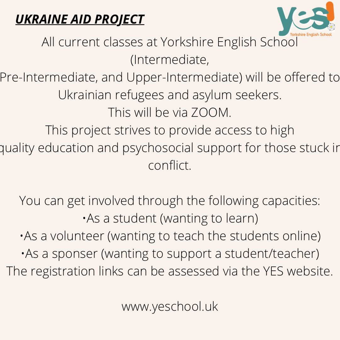 yeschooluk's tweet photo. Ukraine Aid Project

#English #GeneralEnglish #Englishspeaking #education #Englishlearning #LearnEnglish https://t.co/0LCxClyEs0