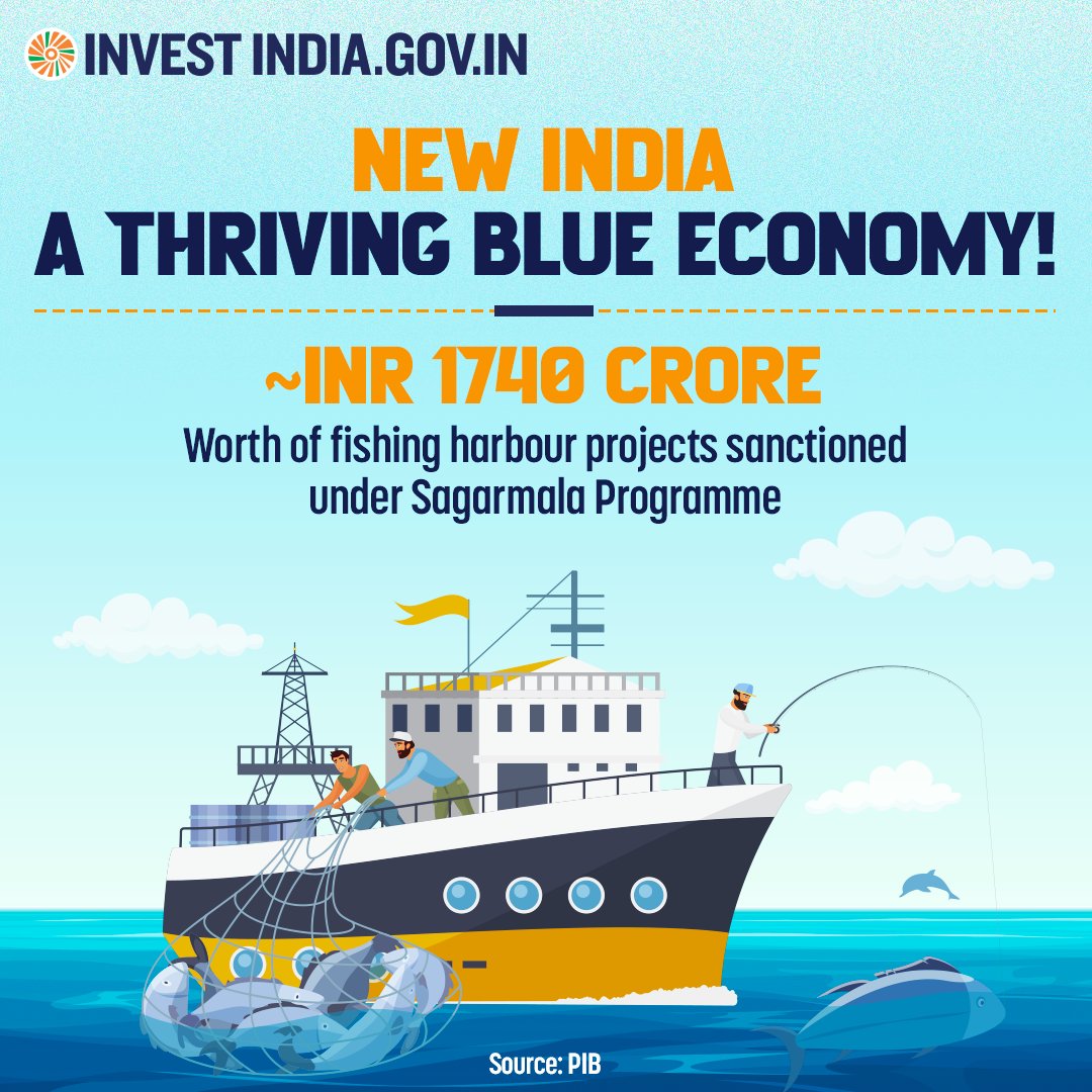 investindia's tweet photo. #InvestInIndia

GoI has sanctioned 17 fishing harbour projects under the Sagarmala Programme.

Discover more: https://t.co/eywk0fPpUH

#InvestIndia #FisheriesIndustry #SagarmalaProgramme @FisheriesGoI @Min_FAHD @drsanjeevbalyan https://t.co/47yu1vUSvc