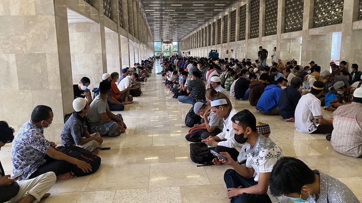 Thousands of worshippers in Istiqlal mosque in Jakarta wait to break fast together during Ramadan.