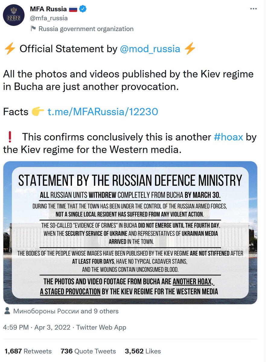 maxfras's tweet photo. From Georgia to Syria to Bucha, the biggest enemy of Russia is the mysterious and all-powerful провокация 

провокация invaded Georgia in 2008
провокация used chemical weapons in Syria
провокация shot civilians in Bucha https://t.co/QAy5Gxxf39