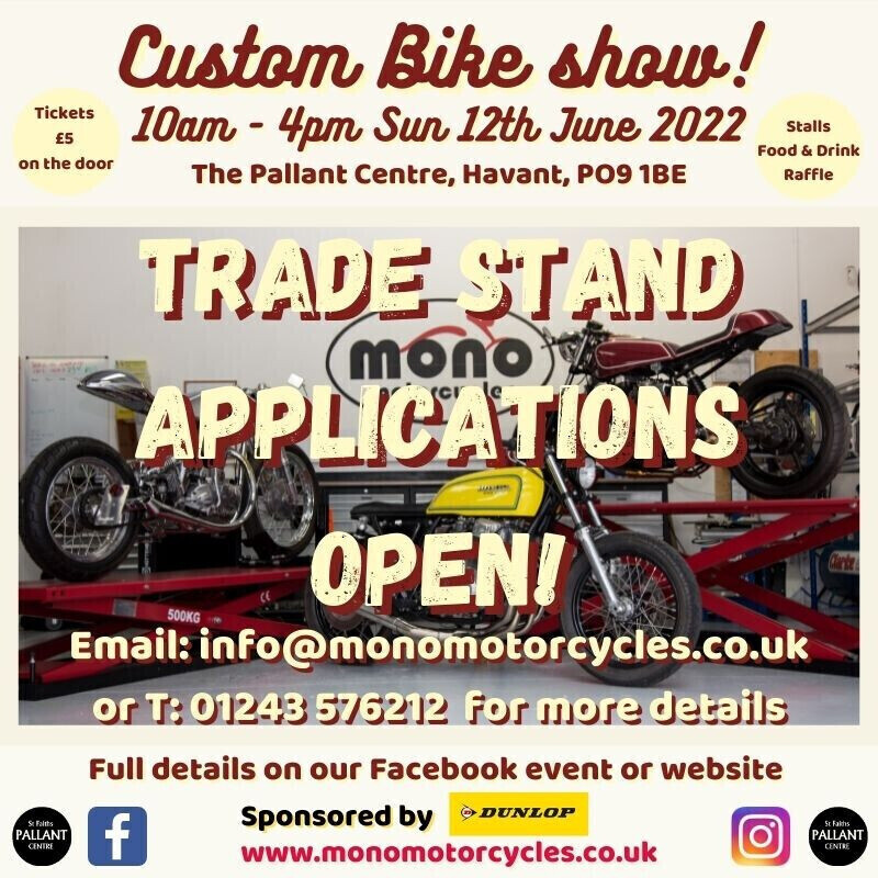 monomotorcycle1's tweet photo. 3m x 3m pitches £35 for the day.
Please email info@monomotorcycles.co.uk in the first instance with your name, business type &amp; what you would like to bring to the show.#custombike #custombikes #custommotorcycle #custommotorcycles #custombikeshow2022 #custommotorcycleshow2022 https://t.co/KG25PXrNwg
