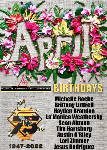 Happy Birthday to all of our associates celebrating a birthday this month. May your day bloom with love, laughter, and kindness.

#HMC #HughMCunninghamCompanies #birthdays #plumbing #HVAC #FireWater #irrigation #WaterWorks #electrical