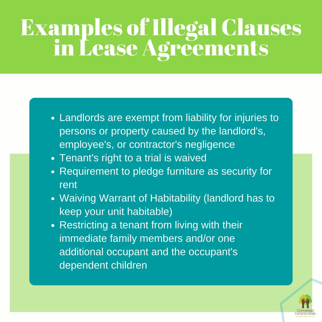 Have you ever wondered “Is my landlord allowed to do that?” Check out this guide to review what statuses are protected from discrimination &amp; common illegal terms that some landlords sneak into their leases. These clauses are not enforceable by law, but some landlords use them.