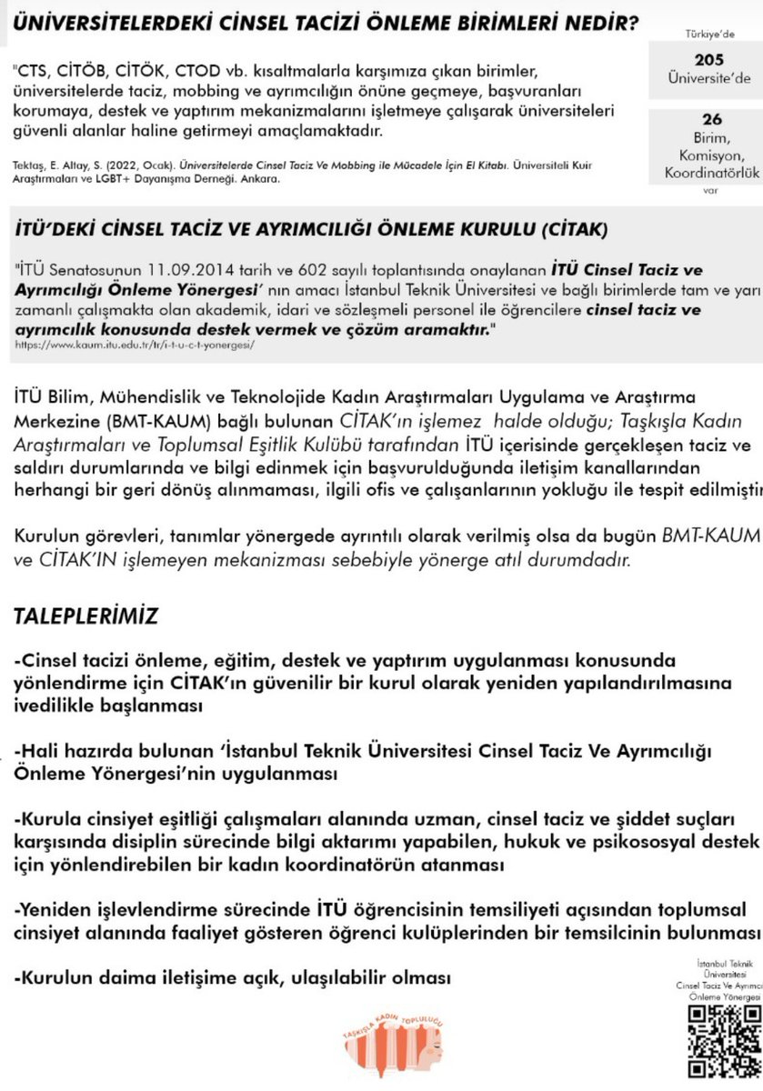 Herkese selam!! Ve nihayet Üniversitemizdeki Cinsel Taciz ve Ayrımcılığı Önleme Kurulu'nu aktif hale getiriyoruz."CİTAK nedir, Taleplerimiz nelerdir?" aşağıdan inceleyebilirsin.Dilekçe ile destek vermek için de Med A'da ve Taşkışla EssLab kantinindeki stantlarımıza uğrayabilirsin