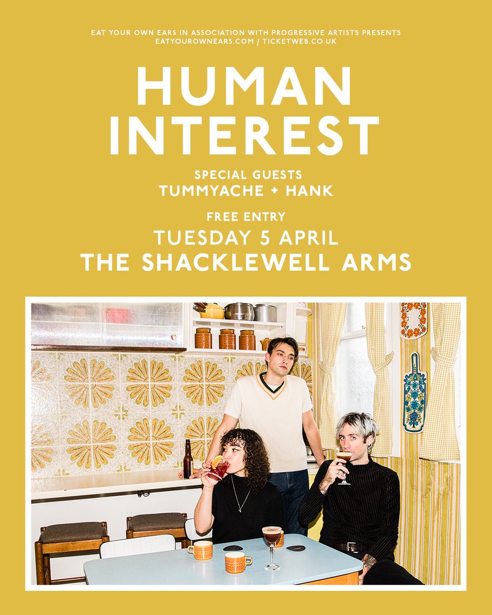 Tomorrow night <a href="/ShacklewellArms/">The Shacklewell Arms</a> presented by <a href="/EatYourOwnEars/">Eat Your Own Ears</a>, mega babes <a href="/xhumaninterestx/">Human Interest</a> celebrate the launch of their brilliant debut EP. Free entry! Great tunes! Good times! 🍻
