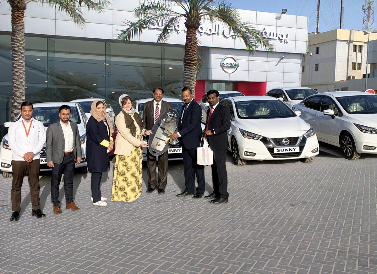 NissanInBahrain's tweet photo. ترحب عائلة نيسان بعملائها وتهنئهم على شراء سيارات نيسان صني لتكون جزءًا من أسطولهم
ونتمنى لهم رحلة آمنة وممتعة!

The Nissan family welcomes their customers and congratulates them on purchasing Nissan Sunny to be a part of their Fleet.
We wish them a safe &amp; enjoyable journey! https://t.co/Tkvwng0nOL