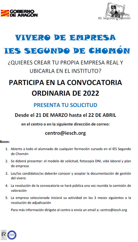 IFC_IES_Chomon's tweet photo. El vivero de empresas del Chomón busca inquilin@!!
Si has estudiado en nuestro centro algún ciclo de FP y estas pensando en emprender: ven a vernos, tal vez podamos ayudarte https://t.co/ROS9ZxOd9F