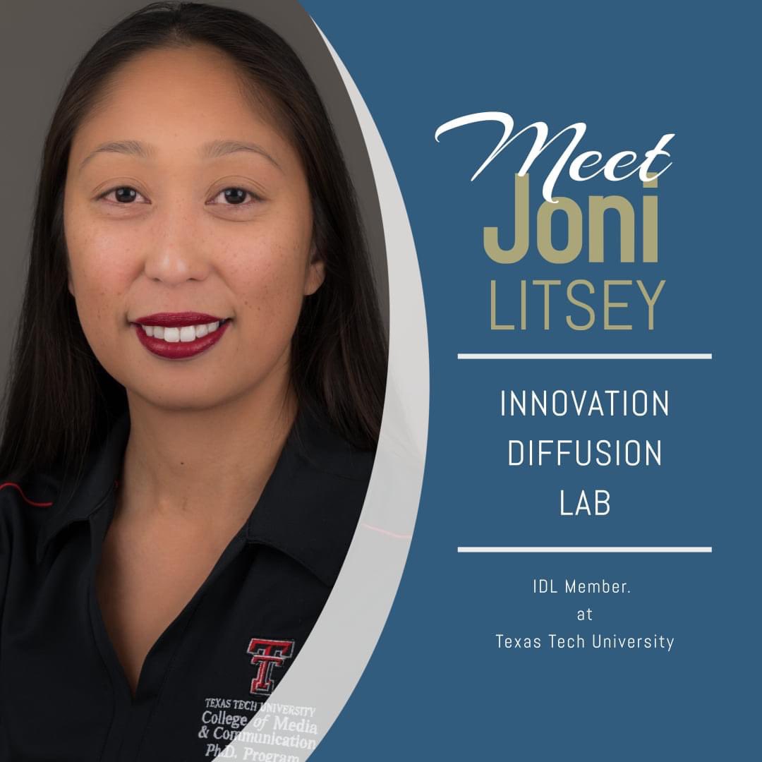 IDLResearch's tweet photo. Meet Joni Litsey. Since Joni is part-time in the graduate program, she says the lab is a great opportunity to learn about diffusion theory and hear from other students about their research projects.#IDL #research #ttu #texastechresearch #InnovationDiffusionLab https://t.co/PX80zOPJTg