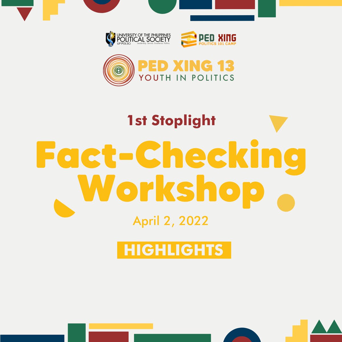 PedXingCamp's tweet photo. Hello, Campers! 💥

Fact na fact 🗣 ang ating fact-checking workshop with Prof. Francisco Guiang last Saturday! 🏃✍️

Kaya naman balikan natin ang tumatak na quotable quotes 💬 and memorable messages ✉️ from our esteemed speaker! 

#PedXing13 #PedXingCamp #PXYOUthInPolitics https://t.co/zVoRGZJE1l