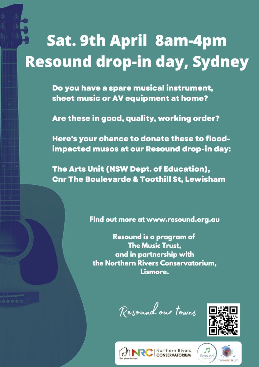becstar75's tweet photo. Looking for good quality instruments 🎸 🎷 🎻 🥁. Here's a practical way you can help Northern Rivers Conservatorium and Resound get the community playing again. 
Drop in day this Saturday at Lewisham looking for instruments, sheet music and AV equipment. @ABCClassic https://t.co/tdEBKlDAYn